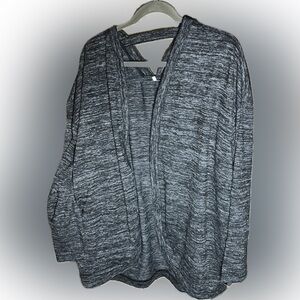 Heathered Charcoal Gray Open Cardigan, with keyhole back.